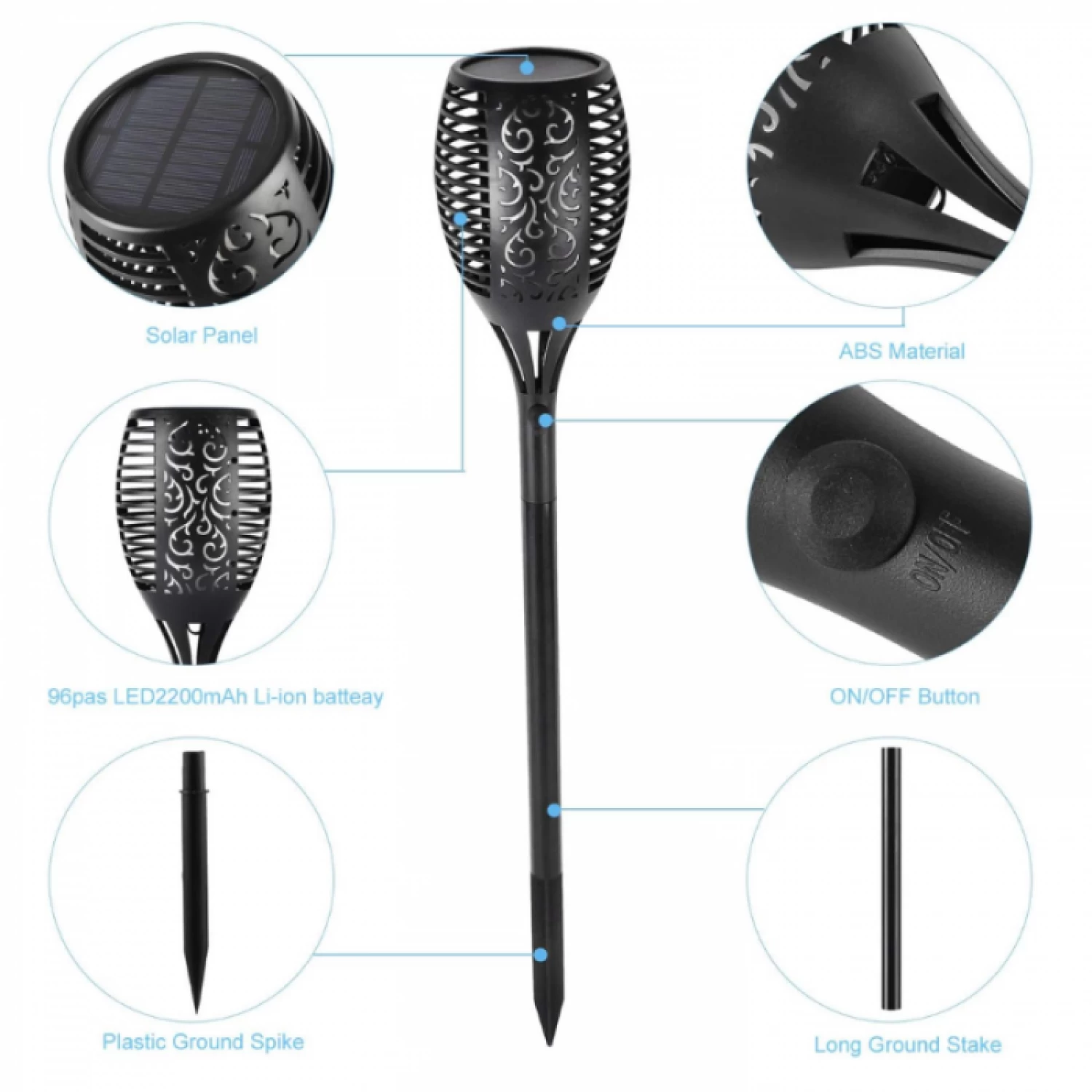 Lampa Solară cu Efect de Flacără, 58 cm, 33 LED-uri, Design Elegant pentru Grădină, 5W, Încărcare Solară, Durată de Iluminare 6-8 Ore, Acumulator Ni-MH 600mAh, Ideală pentru Curte, Terasă și Spații Ex [4]