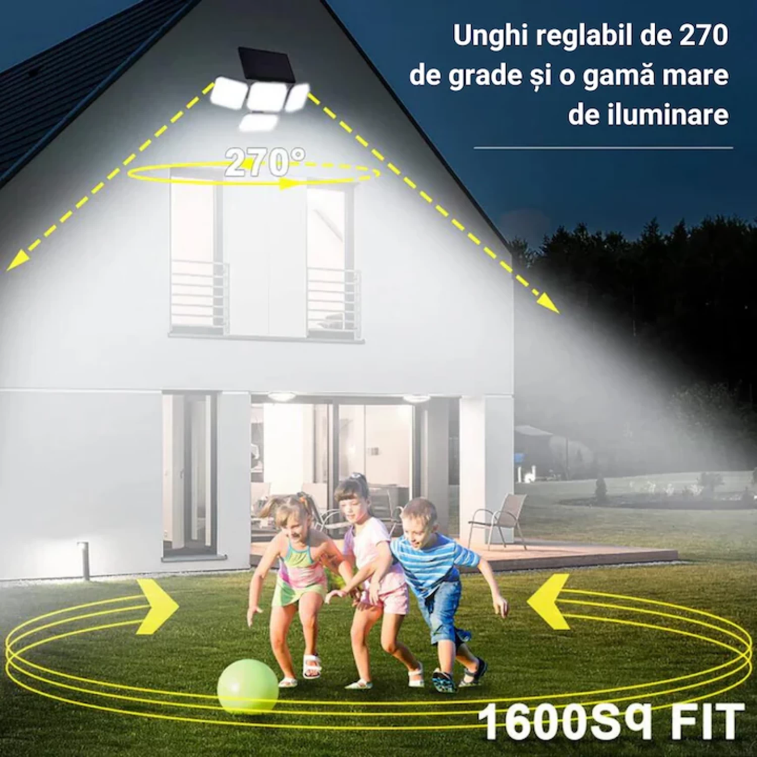 Lampa Solara de Exterior, 333 x cip-uri LED, Cu Senzor De Miscare, cu Brate Reglabile, Telecomanda, Rezistenta la Apa IP65, JF-JD-1727 [5]