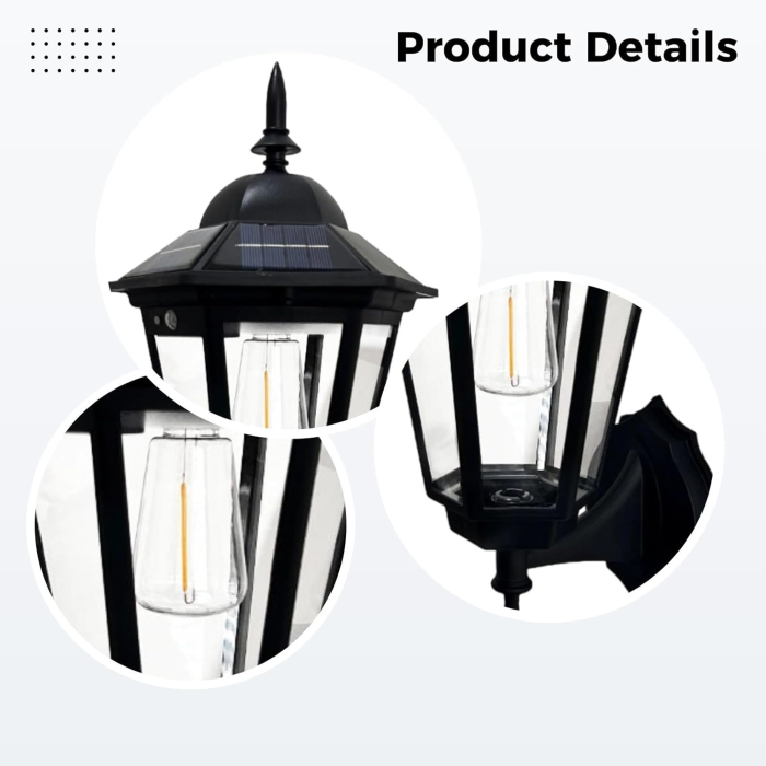 Lampă Solară LED de Perete pentru Exterior, Stil Chinezesc Modern, Aluminiu Turnat, Filament LED, Senzor Crepuscular, Lumină Alb Cald, Rezistentă la Apă și Coroziune, Dimensiuni 23 × 12 cm [3]
