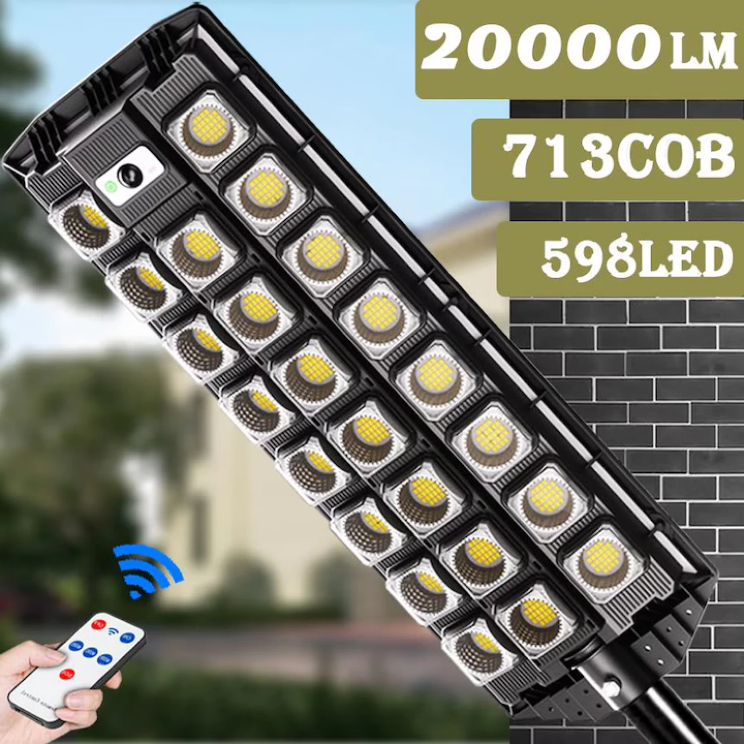 Lampă Solară Stradală 3000W, 23 LED COB, cu Senzor de Mișcare, Telecomandă și Picior, IP65 [4]