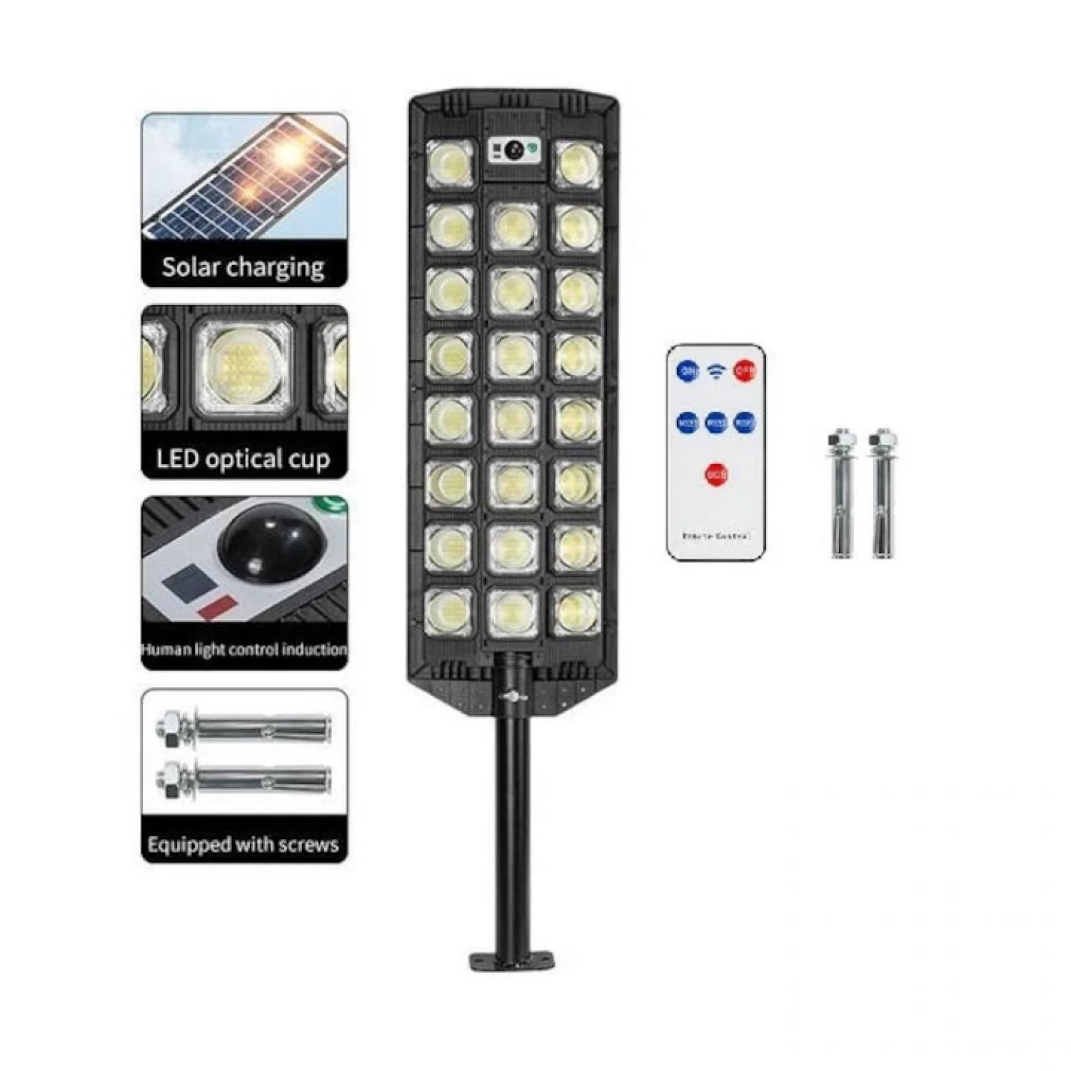 Lampă Solară Stradală 3000W, 23 LED COB, cu Senzor de Mișcare, Telecomandă și Picior, IP65 [2]