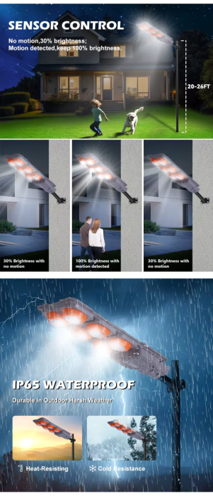 Lampă Stradală Solară Multifuncțională, 15.000 lm, Unghi Iluminare 90°, Temperatură Culoare 2700-7000K, Control Multiplu, Construcție Rezistentă pentru Exterior [6]