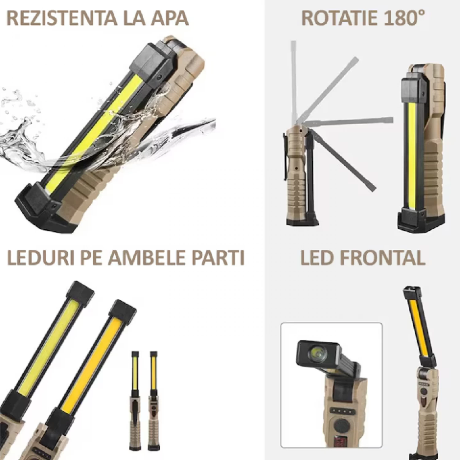 Lanternă de Lucru COB LED Multifuncțională - 400 lm, Rabatabilă 360°, Magnet și Power Bank, USB-C [5]