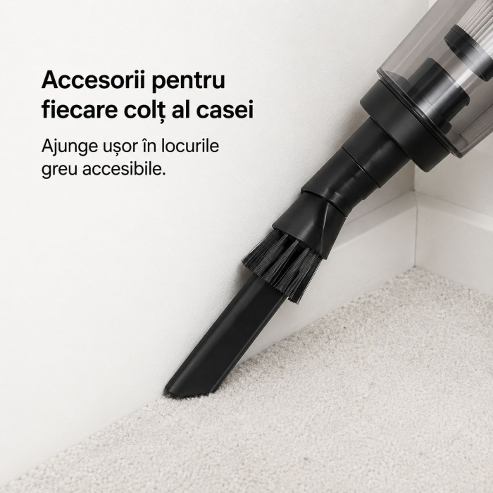 Mini aspirator fără fir 2 în 1, 120 W, capacitate colectare 0.35 L, pentru mașină și locuință, autonomie până la 25 min, încărcare USB, negru [4]
