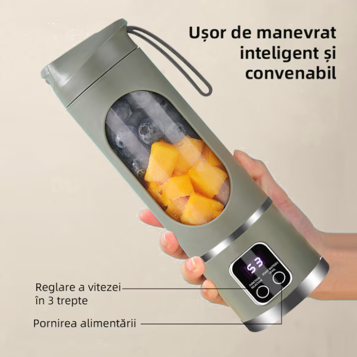 Mini Blender Electric Portabil 450 ml, 12 Lame din Oțel, Viteză 15.000-22.000 rpm, Baterie Reîncărcabilă, Design Multifuncțional pentru Smoothie-uri și Sucuri [4]