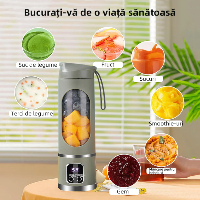 Mini Blender Electric Portabil 450 ml, 12 Lame din Oțel, Viteză 15.000-22.000 rpm, Baterie Reîncărcabilă, Design Multifuncțional pentru Smoothie-uri și Sucuri [6]