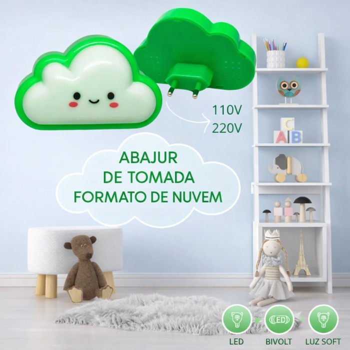 Mini Lampă LED de Veghe pentru Copii, Model Norișor, Conectare Directă la Priză, Lumină Ambientală Delicată, Material Plastic, Dimensiuni 10 × 10 × 12 cm, Potrivită pentru Camera Copiilor, Verde [4]