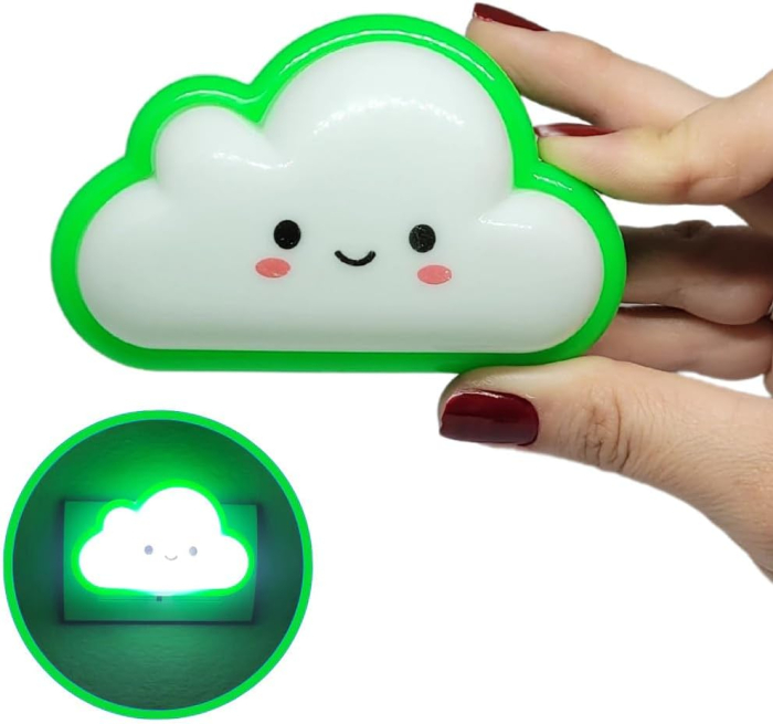 Mini Lampă LED de Veghe pentru Copii, Model Norișor, Conectare Directă la Priză, Lumină Ambientală Delicată, Material Plastic, Dimensiuni 10 × 10 × 12 cm, Potrivită pentru Camera Copiilor, Verde [2]