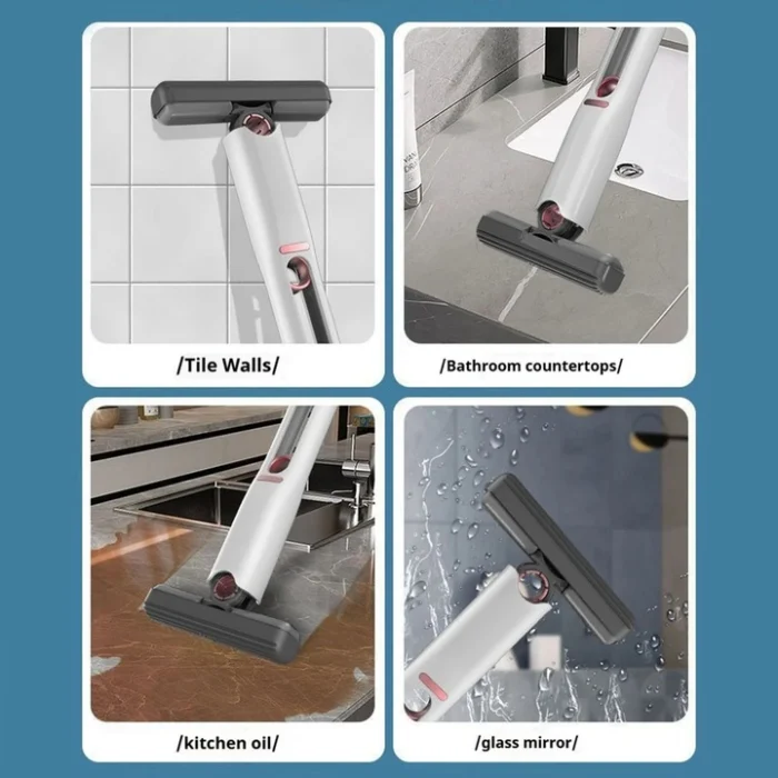 Mini mop de mână, portabil, burete PVA absorbant, sistem push-pull de stoarcere, 15.5×29.5 cm, alb [11]