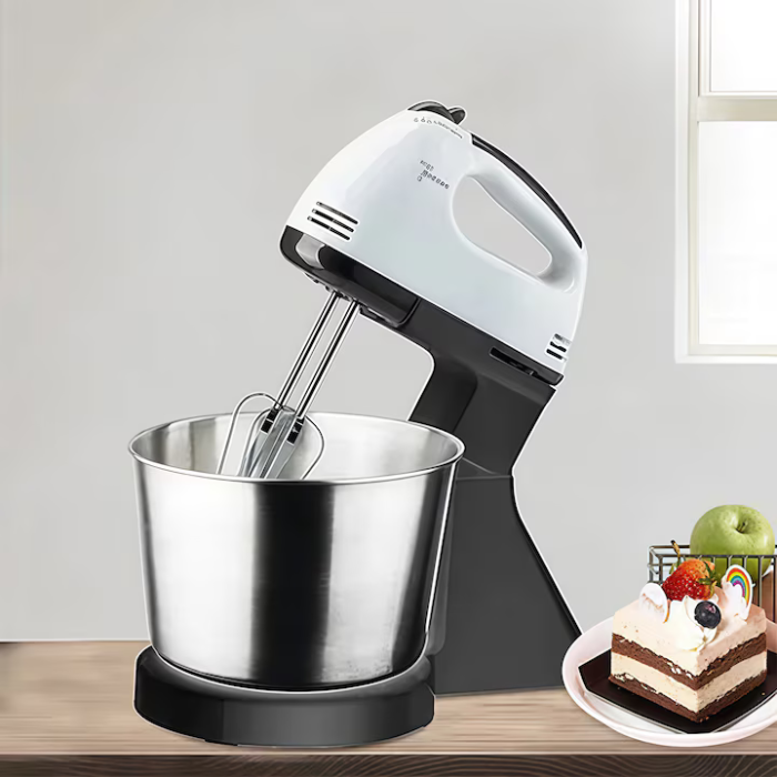 Mixer cu bol 4L inox, 2 în 1, putere 380W, 7 trepte viteză, motor din cupru, palete și cârlige din metal, stil clasic [5]