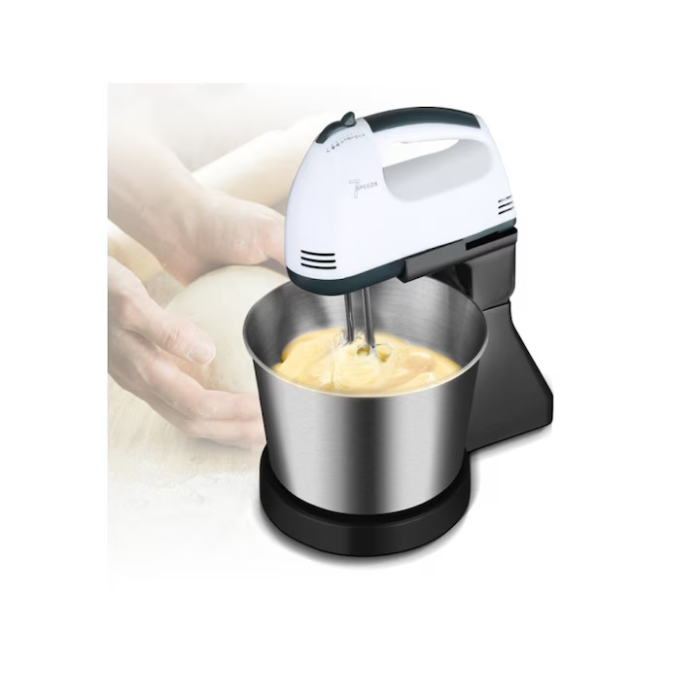 Mixer cu bol 4L inox, 2 în 1, putere 380W, 7 trepte viteză, motor din cupru, palete și cârlige din metal, stil clasic [4]