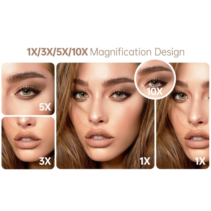 Oglindă Cosmetică LED pentru Machiaj - Zoom 2X/3X, Iluminare Reglabilă, Touch, Rotire 360°, Alimentare USB, 3 Oglinzi Laterale, Alb [11]