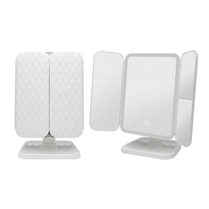 Oglindă Cosmetică LED pentru Machiaj - Zoom 2X/3X, Iluminare Reglabilă, Touch, Rotire 360°, Alimentare USB, 3 Oglinzi Laterale, Alb [12]