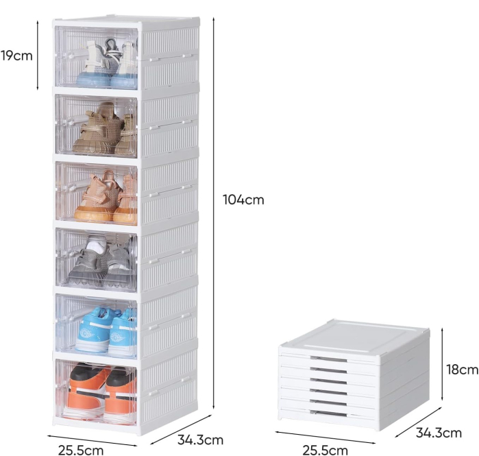 Organizator pantofi cu 6 compartimente, design vertical economisire spațiu, uși transparente, material plastic durabil, dimensiuni 25.5×34.5×105 cm [2]