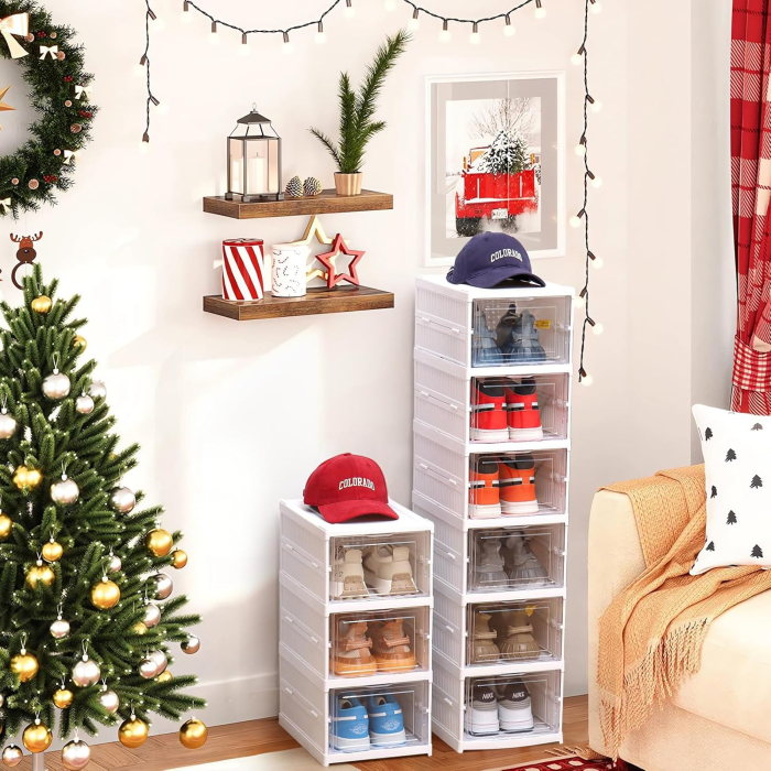 Organizator pantofi cu 6 compartimente, design vertical economisire spațiu, uși transparente, material plastic durabil, dimensiuni 25.5×34.5×105 cm [3]