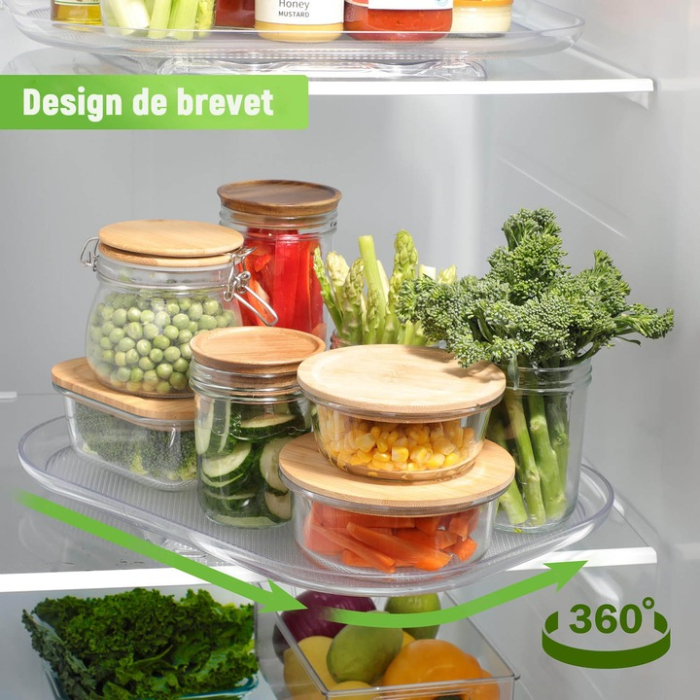 Organizator rotativ pentru frigider sau dulap 40×30 cm, rotație 360°, suprafață anti-alunecare, transparent, acces rapid și eficient [5]