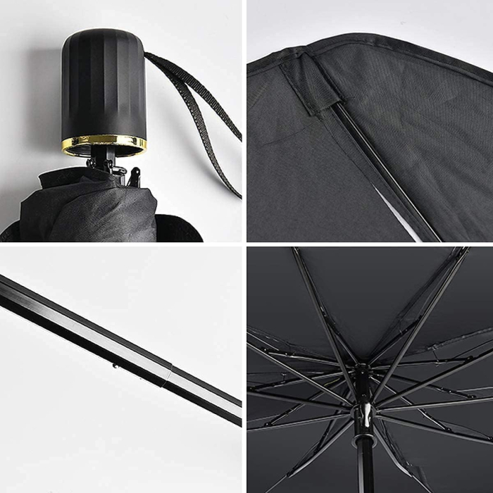 Parasolar auto tip umbrelă pentru parbriz 130x70 cm, pliabil, protecție UV și anti-căldură, deschidere rapidă, universal, cu husă depozitare [2]
