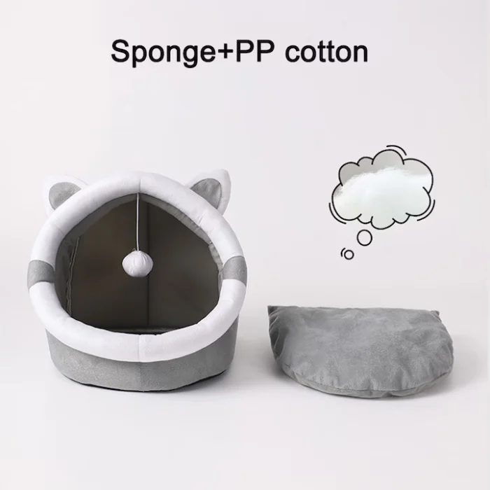 Pat pentru Pisici Semi-Închis - Confortabil și Moale, Din Catifea de Cristal și Bumbac PP, Lavabil, Design Modern, marime S [6]