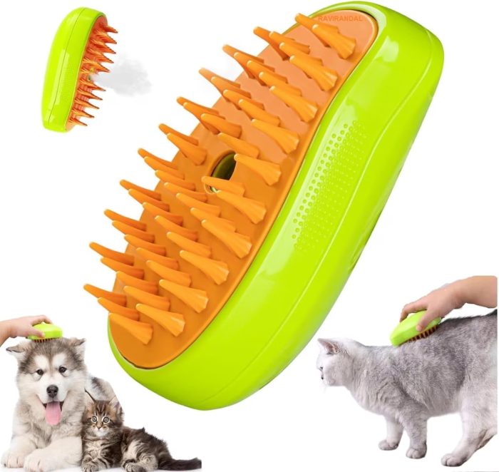 Perie Electrică cu Abur 3-în-1 pentru Animale de Companie, Pisici și Câini, Curățare, Delintare și Masaj, USB Tip-C Reîncărcabilă, Design Ergonomic [13]