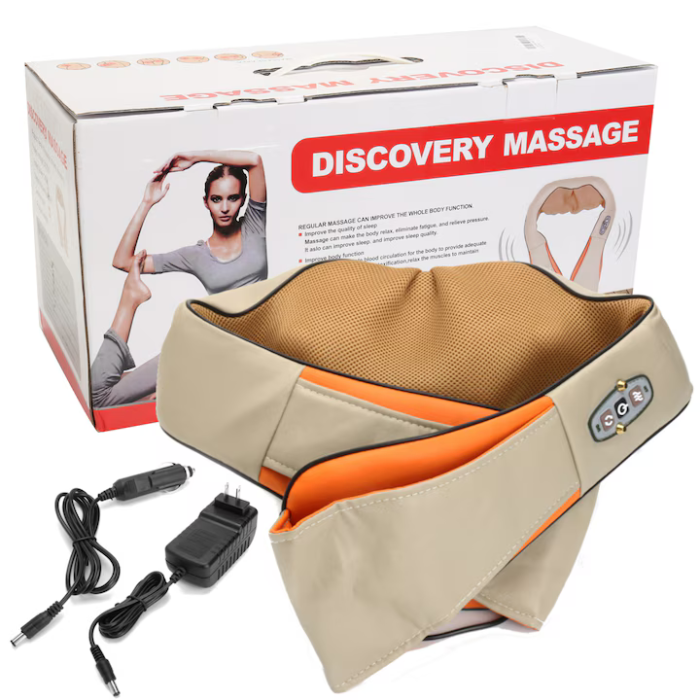 Pernă masaj cervical tip guler, 24W, cu funcție de încălzire și role rotative, oprire automată 10 min, infraroșu 65°C, crem [7]
