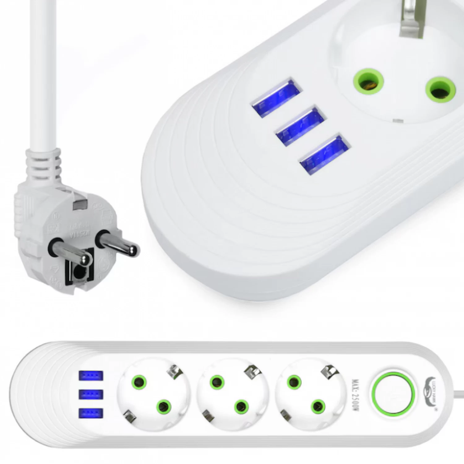 Prelungitor Universal cu 3 Prize și 2 Porturi USB, Suport de Agățare Incorporat, Rezistent la Temperaturi Înalte, Lungime 2m, Culoare Neagră, Control Cu Întrerupător - Soluție Multifuncțională pentru [7]