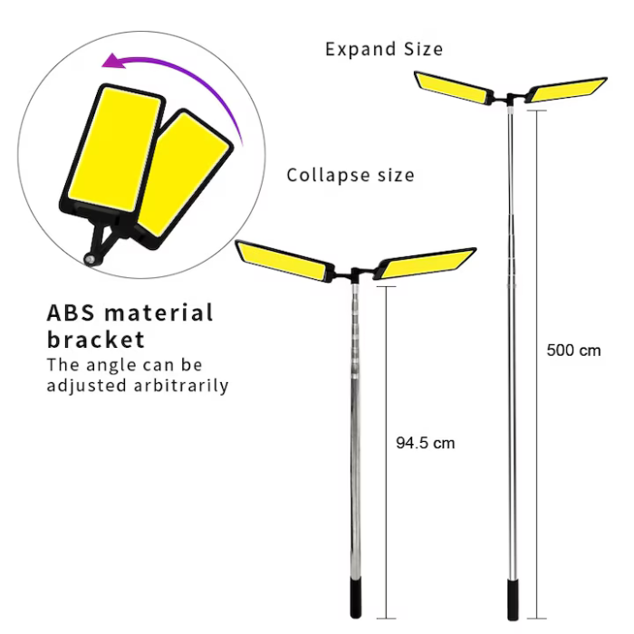 Proiector Camping LED 94W, 9116 lm, braț telescopic reglabil 5 m, 3 adaptoare 220V/Auto/Cleme, telecomandă inclusă, waterproof [4]
