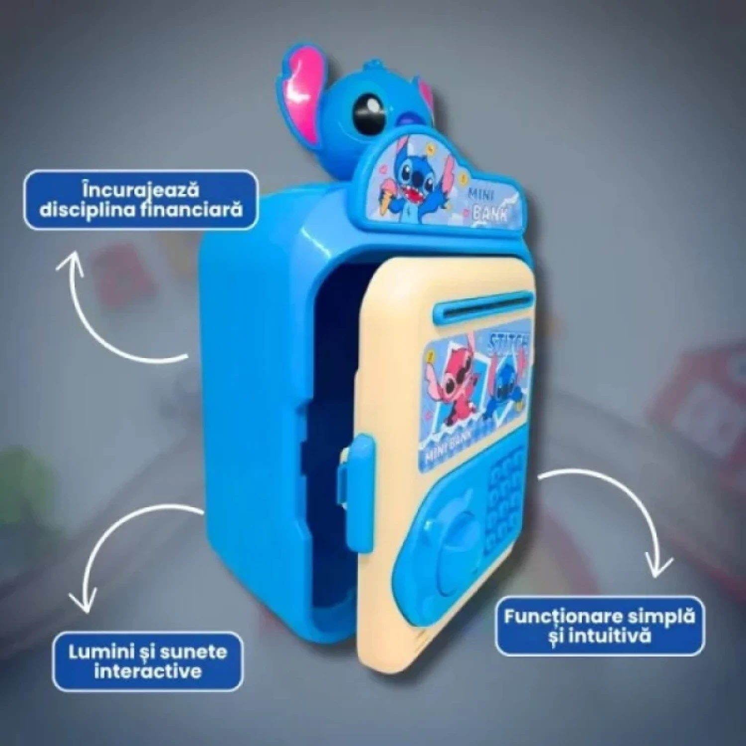 Pușculiță Electronică Interactivă pentru Copii, Jucărie Educativă cu Efecte Luminoase, Intrări Separate pentru Monede și Bancnote, Plastic Durabil [5]