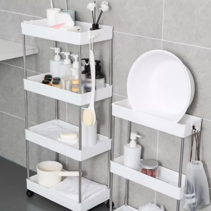 Raft Mobil de Depozitare cu 4 Niveluri, din Metal și Plastic, Organizator cu Roți, Design Ventilat, 40,5 × 22,5 × 87 cm, Alb [5]