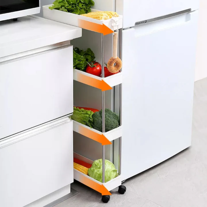 Raft Mobil de Depozitare cu 4 Niveluri, din Metal și Plastic, Organizator cu Roți, Design Ventilat, 40,5 × 22,5 × 87 cm, Alb [10]