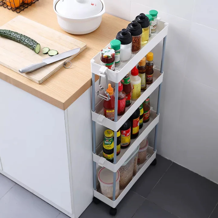 Raft Mobil de Depozitare cu 4 Niveluri, din Metal și Plastic, Organizator cu Roți, Design Ventilat, 40,5 × 22,5 × 87 cm, Alb [3]