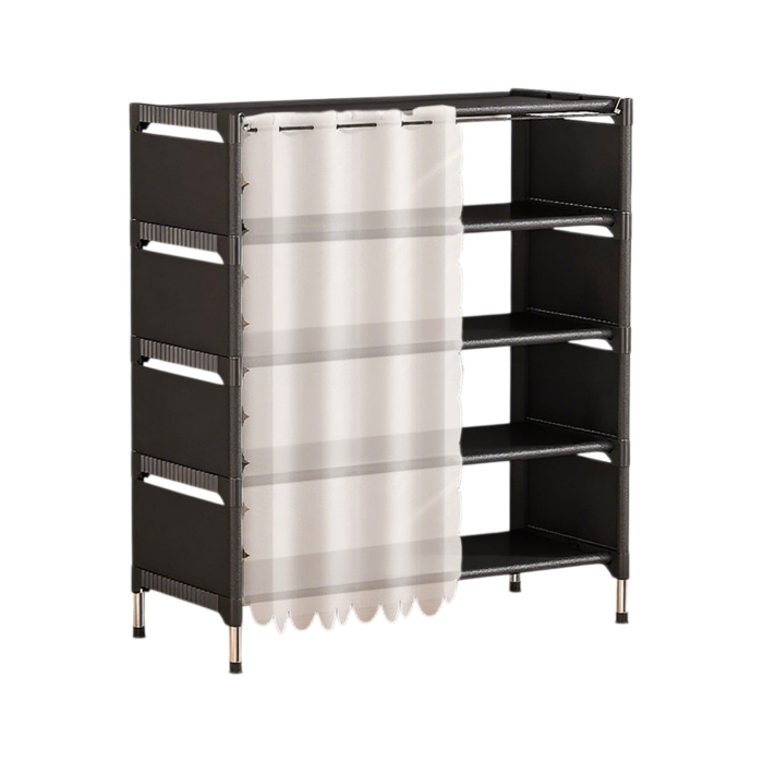 Raft pentru Încălțăminte cu Perdea, Dimensiuni 58x26x78 cm, Design Compact și Practic pentru Hol sau Dormitor, Structură Stabilă Negru/Alb, Organizare Eficientă a Spațiului [4]