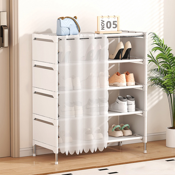 Raft pentru Încălțăminte cu Perdea, Dimensiuni 58x26x78 cm, Design Compact și Practic pentru Hol sau Dormitor, Structură Stabilă Negru/Alb, Organizare Eficientă a Spațiului [2]