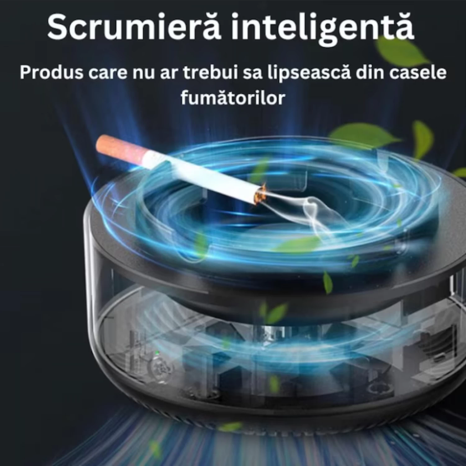 Scrumieră Electrică Multifuncțională cu Ventilator și Filtru Antifum - Eliminare Mirosuri, Pastilă Odorizantă Inclusă, Design Portabil Verde [3]