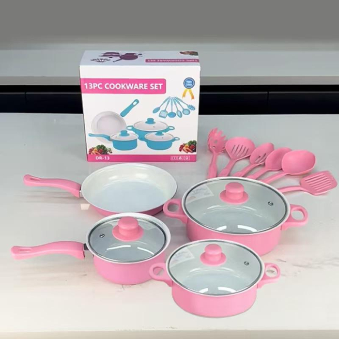 Set 13 Piese Oale și Tigaie Antiaderente, Culoare Roz, Strat Antiaderent Rezistent, Accesorii din Silicon Alimentar Rezistent la Căldură, Ideal pentru Bucătărie Casnică și Profesională [3]