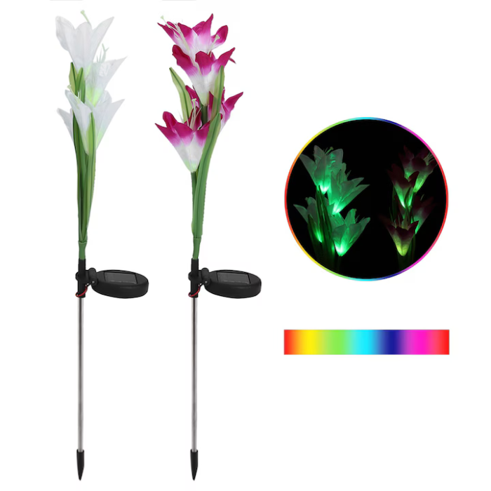 Set 2 Lampi Solare LED pentru Grădină, Design Floral Decorativ, Alimentare cu Energie Solară, Dimensiuni 30x10 cm, Instalare Ușoară și Rezistență la Exterior [3]