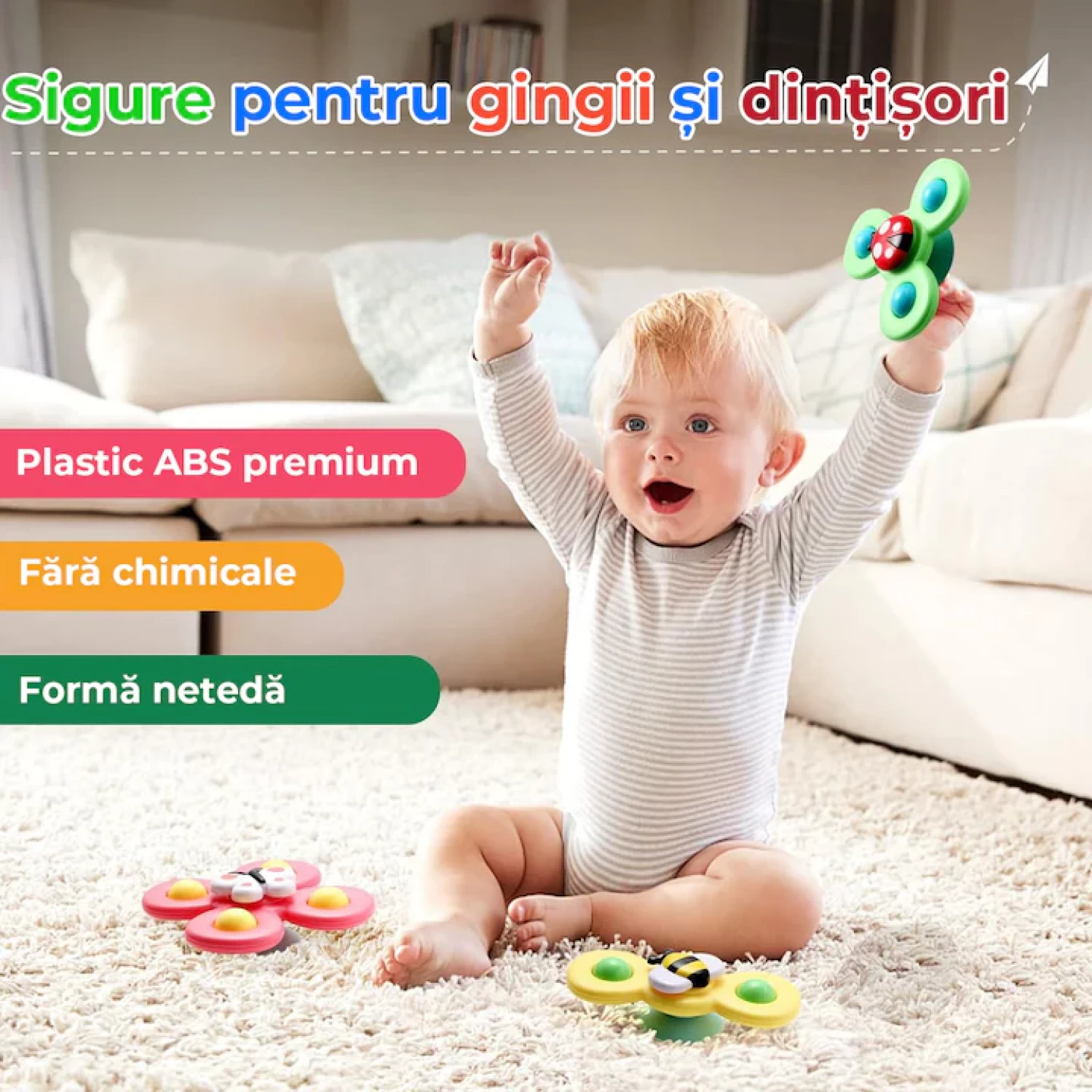 Set 3 Jucării Interactive cu Ventuză pentru Bebe - Spinner Educativ 1-2 Ani [3]