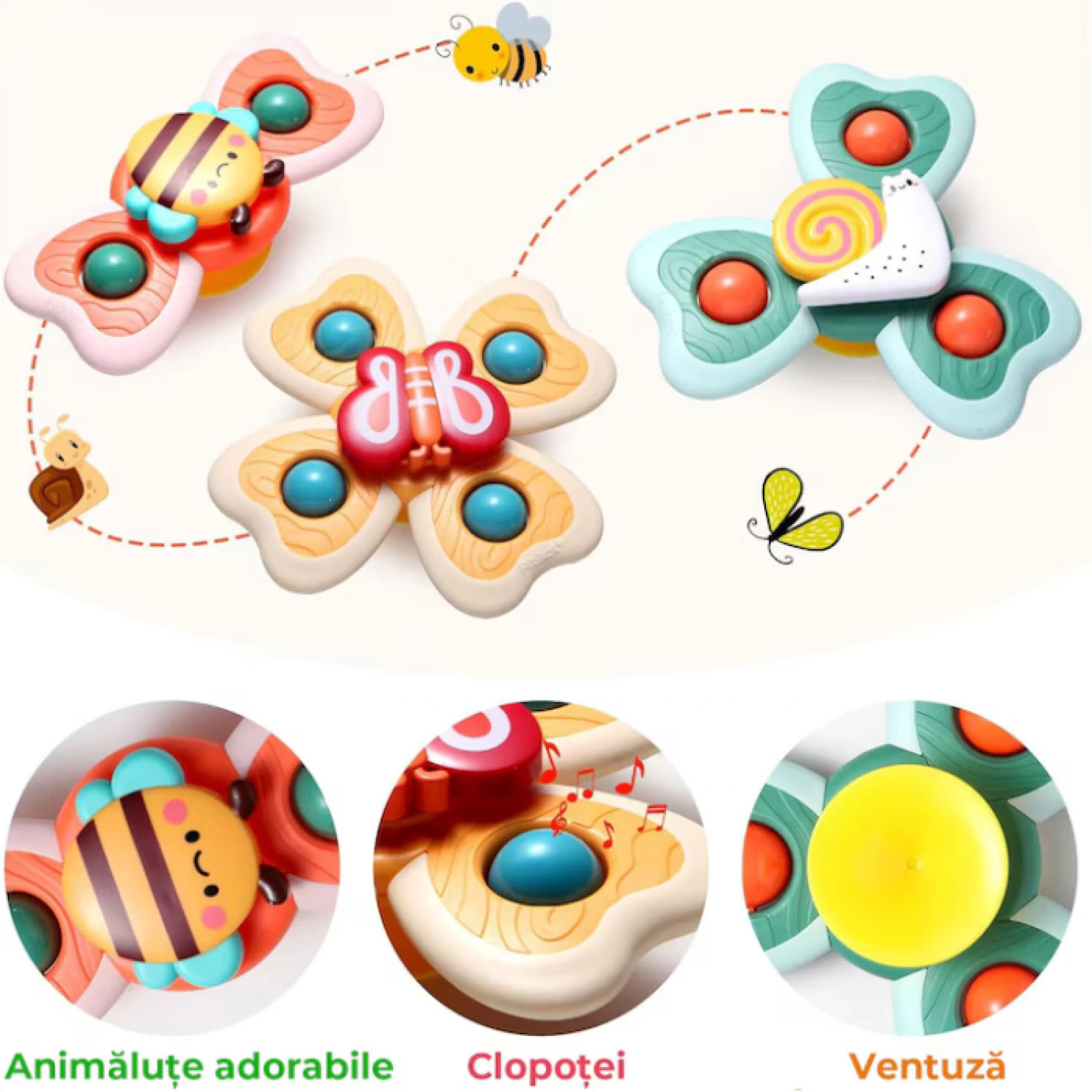 Set 3 Jucării Interactive cu Ventuză pentru Bebe - Spinner Educativ 1-2 Ani [3]