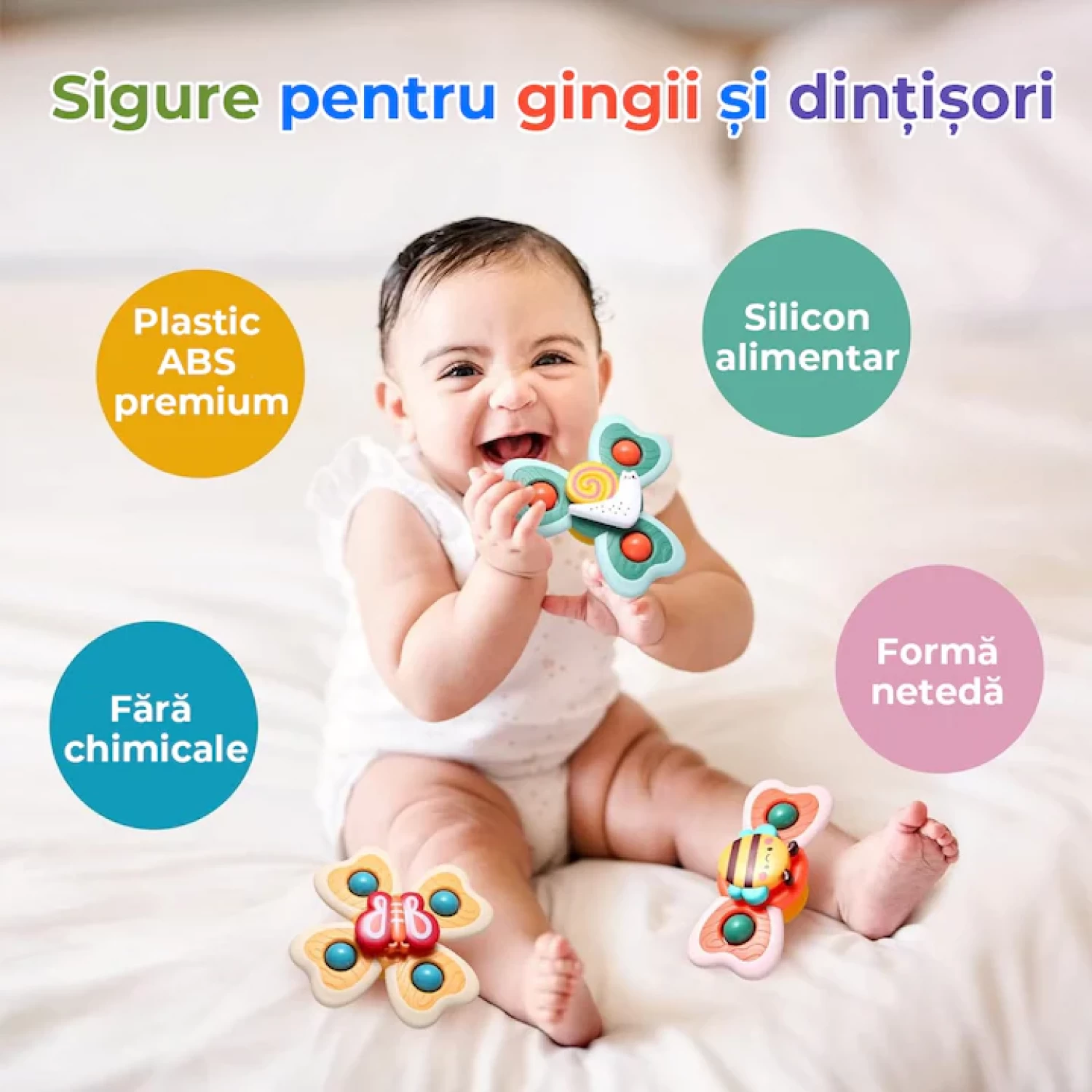 Set 3 Jucării Interactive cu Ventuză pentru Bebe - Spinner Educativ 1-2 Ani [4]