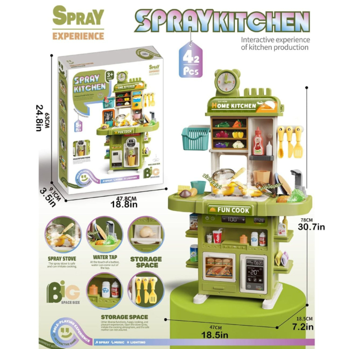 Set bucătărie copii 42 accesorii incluse, ustensile și alimente, material plastic fără BPA, design cu margini sigure, potrivit pentru băieți și fete, verde [3]