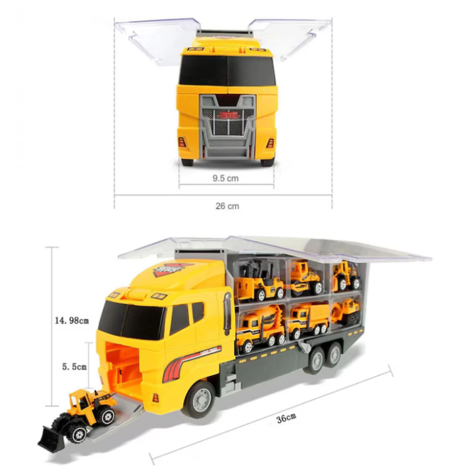 Set Camion Trailer de Jucărie cu 12 Piese - Funcții Pull-Back, Fricțiune și Uși Deschise, pentru Copii 3-7 Ani [3]