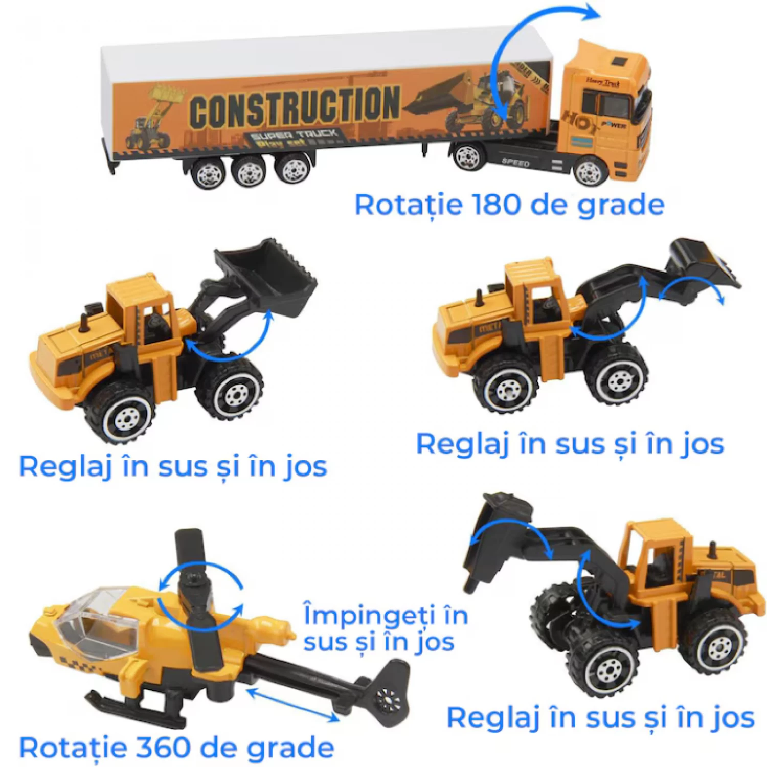 Set Camion Trailer de Jucărie cu 12 Piese - Funcții Pull-Back, Fricțiune și Uși Deschise, pentru Copii 3-7 Ani [2]