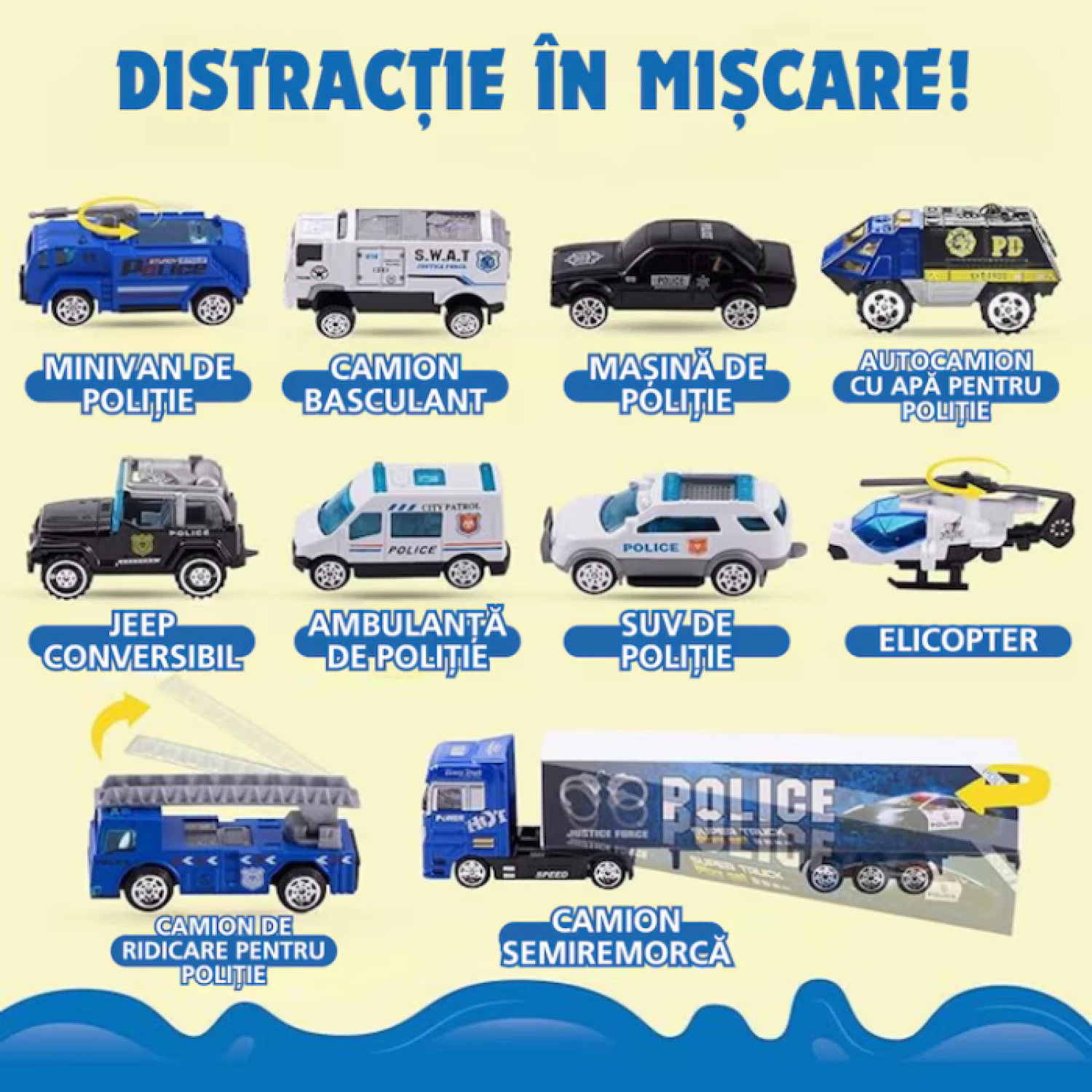 Set Camion Trailer de Jucărie cu 12 Piese - Funcții Pull-Back, Fricțiune și Uși Deschise, pentru Copii 3-7 Ani [3]