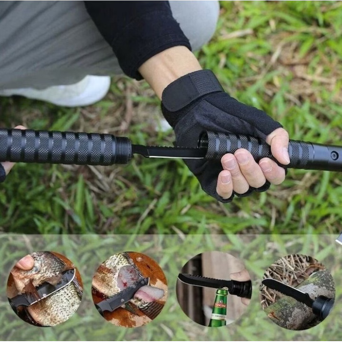 Set topor multifuncțional 6 în 1, 43.5 cm, cu accesorii outdoor - amnar, cuțit, fluier, busolă și spargător sticlă, oțel 420 [5]