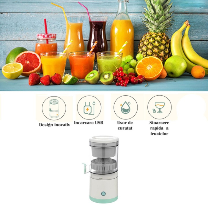 Storcător Electric de Citrice Portabil, 45W, Alimentare USB, Operare Simplă și Rapidă, Ideal pentru Suc Proaspăt Acasă sau în Călătorii, Design Compact Turcoaz [6]