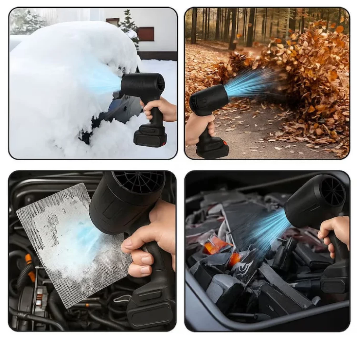 Suflantă de Aer Portabilă fără Fir, aprox. 1000 W, 150.000 RPM, cu 2 Baterii 48 V și Încărcător, Utilizare Multiplă, Negru [5]