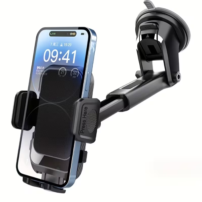 Suport Auto Universal 2 în 1 pentru Telefon și GPS, Montare pe Bord, Rotire 360° și Cap Pivotant 270°, Material PVC Moale, Compatibil cu Toate Smartphone-urile, Negru [2]