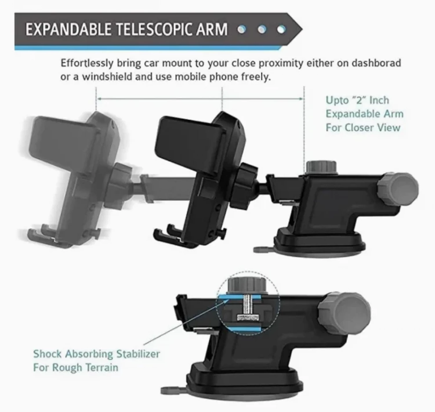 Suport Auto Universal J-097, Prindere Ventuză, Rotire 360° și Compatibilitate pentru Telefoane de 3.5-7 Inch, Montare pe Bord sau Parbriz [5]