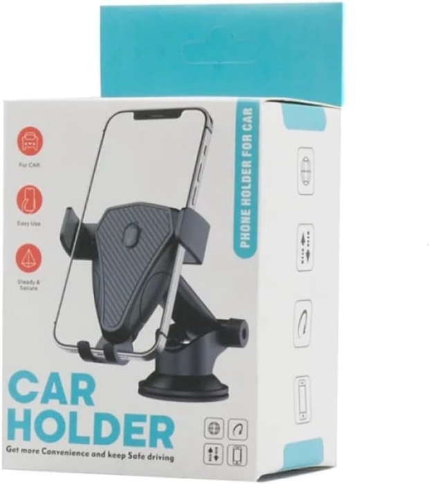 Suport Auto Universal pentru Telefon, Ventuză pentru Bord sau Parbriz, Braț Reglabil cu Rotire 360°, Design Tip Fibră de Carbon, Compatibil cu Majoritatea Smartphone-urilor, Negru [2]