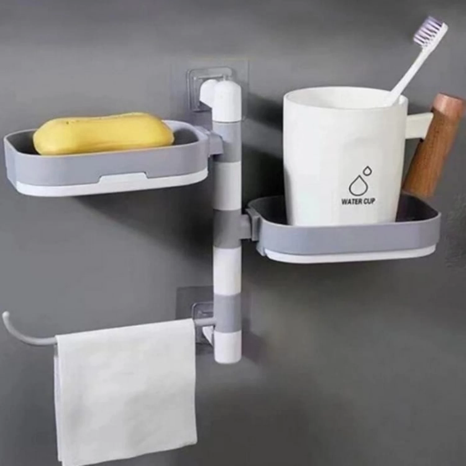 Suport Rotativ Multifuncțional pentru Baie - Plastic Rezistent, Design Compact, Montare Ușoară, Alb/Gri [5]