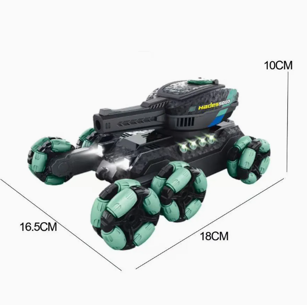 Tanc RC cu telecomandă 2.4G, control gesturi, lansare gloanțe de apă, rotire 360°, 6 roți motoare, efecte luminoase și sonore, acumulator [2]